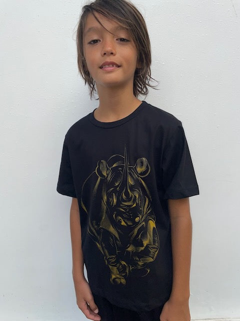 Kid's Black & Gold Rhino Tee