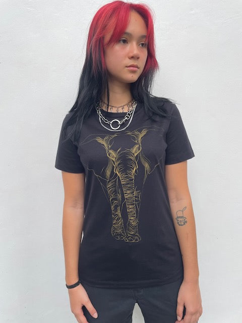 Women's Black & Gold Elephant Tee