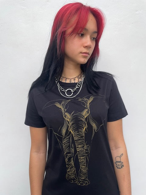 Women's Black & Gold Elephant Tee