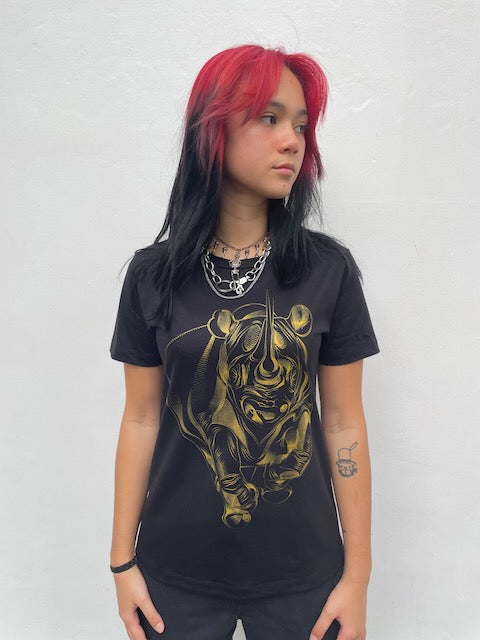 Women's Black & Gold Rhino Tee