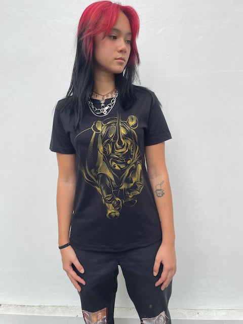 Women's Black & Gold Rhino Tee
