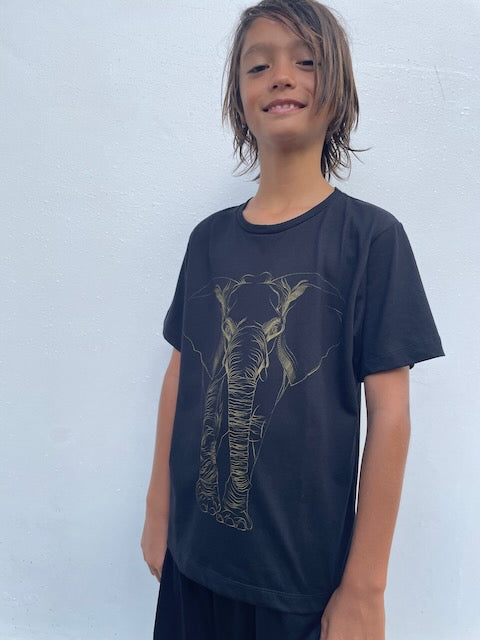 Kid's Black & Gold Elephant Tee